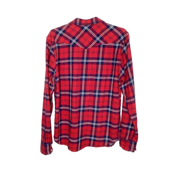 Lucky Brand Distinctive Western Red & Navy Plaid Button Down Shirt Unisex Smalld - Picture 3 of 5